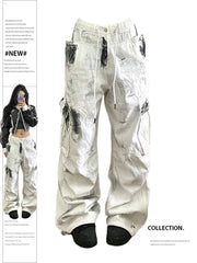 Mojoyce-Women's White Cargo Jeans Y2k 90s Vintage High Waist Wide Leg Denim Trousers Harajuku Baggy Jean Pants 2000s Trashy Clothes 2023