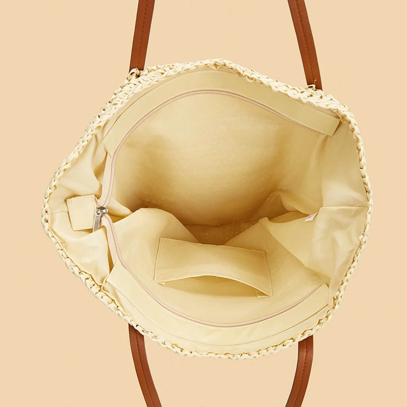 MOJOYCE-Summer Bags Shoulder Bag For Women Straw Woven Beach  Trend Summer Braided Large Fashion Party Shopping Female Bucket Soft Tote Handbag