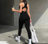 MOJOYCE Fashion Street Women Backless Jumpsuit Fitness Sporty Black Sleeveless Zipper Playsuit Summer Basic Overalls Casual