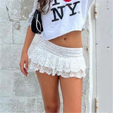 MOJOYCE-Gaono Floral Lace Mini Skirts Women Fairycore Cute Ruffles Mini Skirts Stylish Party Streetwear Outfits y2k Aesthetic Clothes