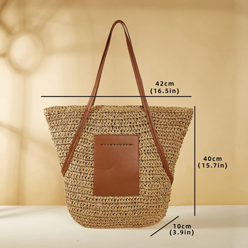 MOJOYCE-Summer Bags Shoulder Bag For Women Straw Woven Beach  Trend Summer Braided Large Fashion Party Shopping Female Bucket Soft Tote Handbag