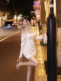 MOJOYCE-New 2024 Korean Style Sexy Satin Mini Dress for Women Long Sleeved Spring Summer Fashion Elegant Ladies Party Birthday Dresses