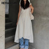 Mojoyce Casual Women Hooded Dress Loose Fit Holiday Outfits Sleeveless Chic Hollow Out Trendy Street Long Dresses Korean 90s