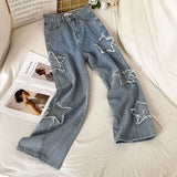 Mojoyce Streetwear Blue Jeans Woman Korean Fashion Denim Y2k Vintage Clothes Women's Pants Straight Leg Jeans Woman High Waist