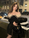 Mojoyce-Winter Sexy Sweater Dress Women Korean Fashion Elegant Slim Knitted Dress Female Off Shoulder Chic Evening Party Mini Dress 2024