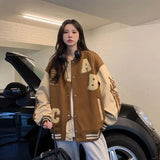 Mojoyce Vintage Bomber Jackets Women Y2k Harajuku Spliced Oversize Chic Coats Baggy Korean Fashion College Baseball Jackets Streetwear