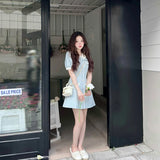 MOJOYCE Vintage Sweet Dress Women Elegant Bow A Line Mini Dresses Office Lady Summer Korean High Waist Slim Casual Chic Vestidos
