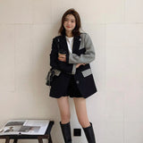 Mojoyce Plaid Contrast Color Suit Jacket Women Fall Spring 2023 Korean Fashion Single Breasted Blazer Female Elegant Pocket Outwear Coat