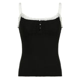MOJOYCE Contrast Lace Trim Women Tank Camis Basic Slim Cute Y2K Cropped Top Street Outfits Casual Girl Sleeveless Vest Korean