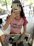 MOJOYCE-Slim Fit Summer High Waist Crop Tops Tees Women Retro Half Sleeve Hotsweet American Letter O Neck Y2k Pink Harajuku Tshirts