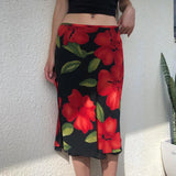 MOJOYCE Flower Print Vintage Long Skirt Holiday Style Women Elegant Low Waist Y2K Mid Skirt Fashion Streetwear Outfits 2000s