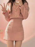 Mojoyce-Autumn Pink Elegant Two Piece Set Women Korean Style Balzer Coat+Strap Mini Dress Set Female Solid Casual Slim Designer Set 2024