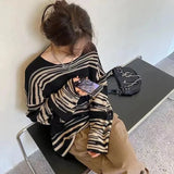 Mojoyce Chic Striped Pullover Sweater Women American Retro Loose Long Sleeve Jumper Female Y2k Gothic O Neck Oversized Knitted Tops New