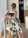 MOJOYCE-New Summer 2023 Long Print Dress for Women Korean Elegant Fashion Sexy Sleeveless Spaghetti Strap Evening Female Clothes