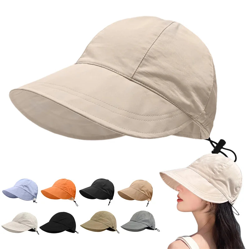 MOJOYCE-Cool Accessories Wide Brim Sunhat Summer Quick Dry Women Foldable Bucket Hat Outdoor Beach Sunscreen Cap Drawstring Adjustable Fisherman Hat