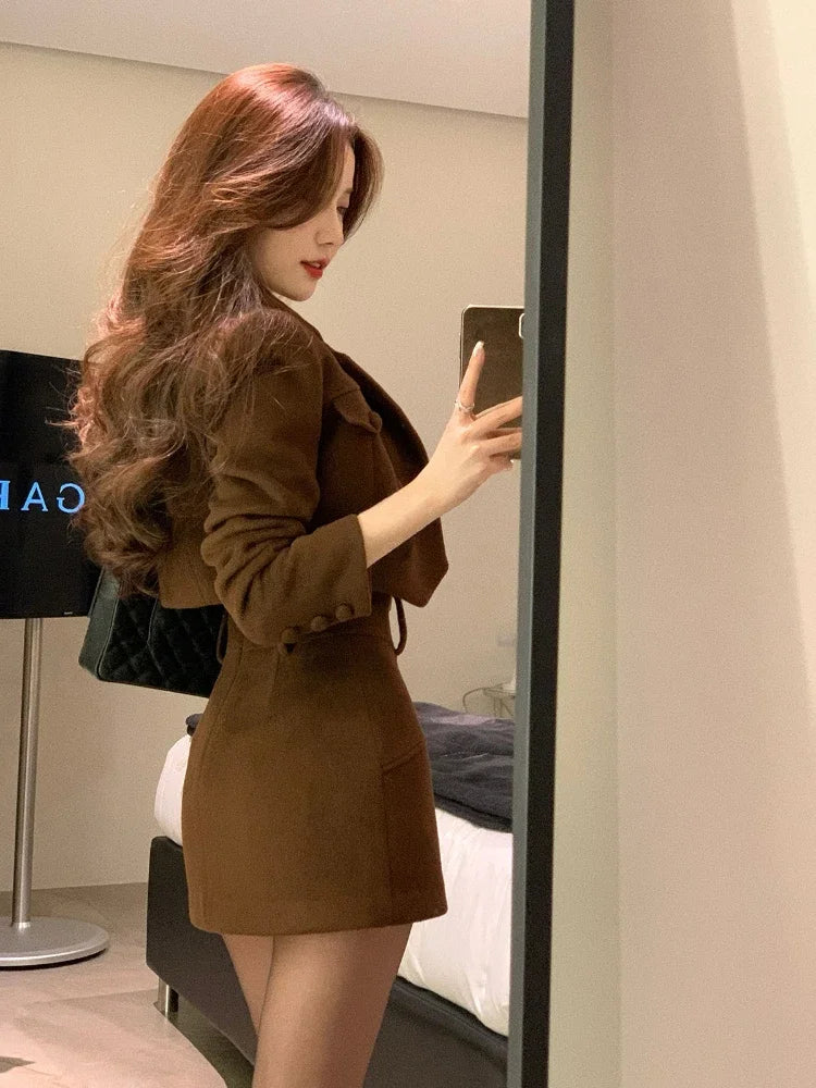 2024 Summer Warm Short Coat + Slim Sexy Vest + Bodycon Y2k Mini Skirt Korean Fashion 3 Piece Set Elegant Clothing Woman Chic