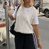 Mojoyce Casual Y2K Street Women Sweater Vest Preppy Style Minimalist Sleeveless Knitted Tank Top Korean Fashion Cute Crop Top