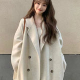 Mojoyce Double Breasted White Long Coats Women Oversized Solid Color Casual Jackets Female Korean Fashion Loose Autumn Winter Outerwear