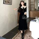 MOJOYCE-Vintage Elegant Long Dresses for Women Spring Fashion Large Size Sweet Long Sleeve Birthday Casual Velvet Female Clothing