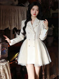 Mojoyce-Spring Elegant Blazer Dress Women Lace Patchwork Party Mini Dress Female Button Casual Korean Fashion Y2K Bow Kawaii Dress 2024