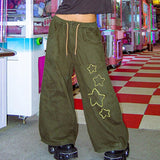 Mojoyce Harajuku Retro Wide Leg Pants Embroidery Star Y2K Low Waist Grunge Sweatpants Street Fashion Loose Trousers Hip Hop