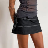 MOJOYCE Preppy Style Women Short Skirt Fashion Chic String Ties Low Waist Black Mini Skirts Y2K Casual High Street Outfits