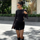 Mojoyce Fashion Backless Bodysuit Ladies Basic High Street Flare Sleeve Rompers Y2K Chic Fitted Bodysuits Club Outfits
