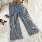 Mojoyce Streetwear Blue Jeans Woman Korean Fashion Denim Y2k Vintage Clothes Women's Pants Straight Leg Jeans Woman High Waist