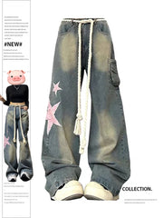 Mojoyce-Women Baggy Star Jeans Vintage Harajuku Oversize High Waist Denim Trouser Emo 2000s Y2k 90s Aesthetic Wide Pants Trashy Clothes