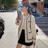 Mojoyce White Cashmere Knitted Cardigan Women Luxury Pearl Button Sweater Coats Female Korean Elegant O Neck Pocket Streetwear Tops New
