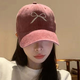 MOJOYCE-Cool Accessories Korean Vintage Bow Embroidered Baseball Caps Female  Baseball Hat Cute Sweet Outdoor Sun Hats Ins Beautiful Woman's Hats