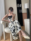 MOJOYCE-New Summer 2023 Long Print Dress for Women Korean Elegant Fashion Sexy Sleeveless Spaghetti Strap Evening Female Clothes