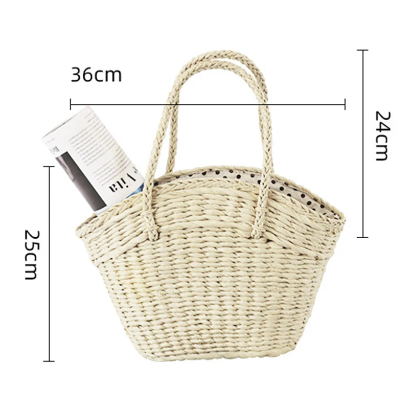 MOJOYCE-Summer Bags Women Beach Bag For Summer  New Straw Woven Braided Top Handle Travel Shopping Bucket Fashion Simple Large Luxury Handbags