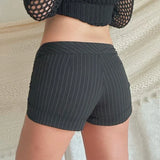 MOJOYCE-Basic Casual Striped Shorts Elegant Fashion Sexy Slim Low-Waisted Suits Shorts Women 2024 Summer Fashion Streetwear Lady