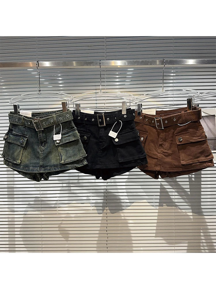 Mojoyce-Women's Black Denim Cargo Shorts Fashion High Waist Ladies Streetwear Baggy Cowboy Shorts Jeans 2000s Y2k Harajuku 2000s Clothes