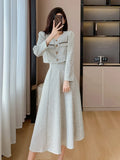 MOJOYCE-New Elegant Small Fragrance Single Breasted Short Coat + High Waist Mid Length Skirt Ladies Suit Korean Two Piece Set Autumn