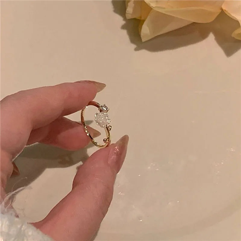 MOJOYCE-Cool Accessories Kpop Blue Opal Heart Rings for Women Fashion Punk Gothic Open Flower Rhinestone Finger Rings Wedding Party Trendy Girls Jewelry