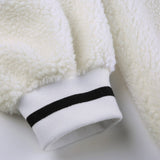 Mojoyce Preppy Oversized Zip Up Coat Artificial Lamb Down Fabric White Casual Winter Jackets Letter Print Y2K Cute Sweatshirt