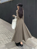 MOJOYCE-Elegant Black Knitted Midi Dresses for Women Autumn and Winter Fashion Solid Sweet Cute Slim Chic Vintage Female Long Dress