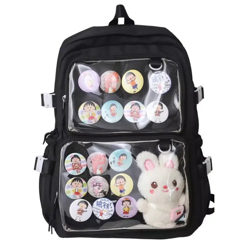 Mojoyce-White Ita Bag Backpack Large School Bags Cute Clear Pockets for Pins Display Anime Transparent Women College Students back pack