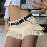 MOJOYCE Y2K Girl Double Layer Pleated Skirt Preppy Style White Low Waist Cute Mini Skirts Fashion Basic Summer Korean Outfits
