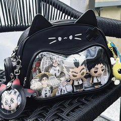 Mojoyce-Y2K Korean Japan Kawaii Cat Ita Bag PU Cute Girls Transparent Pocket Aesthetic Shoulder Crossbody Bags Women's Fashion Backpacks