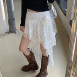 MOJOYCE Fashion Lace Skirt For Women Double-deck Irregular Sexy See Through White Patchwork Skirt Y2K Hot Girl Summer Short Skirt