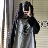 MOJOYCE-Harajuku Korean Preppy Style Tees Raglan Sleeve Black Bf Contrast Color Tshirts Bear Print O Neck Y2k Women Camisetas Oversize