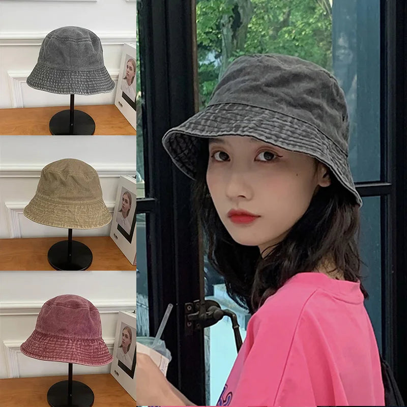 MOJOYCE-Cool Accessories  New Fisherman Hat Vintage Denim Bucket Hats Outdoor Men Women Washed Cotton Panama Sun Cap Fashion Hip Hop Gorros Bob Caps