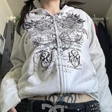 MOJOYCE-Wing Print Mall Goth Vintage Hoodies Y2K Grunge Graphic Long Sleeve Hooded Sweatshirt Harajuku Aesthetic Women Coat