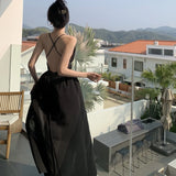 MOJOYCE-Elegant Black Long Bodycon Dress for Women Slim Sleeveless Fashion Backless Solid Party Evening Prom Dresses New Summer 2023