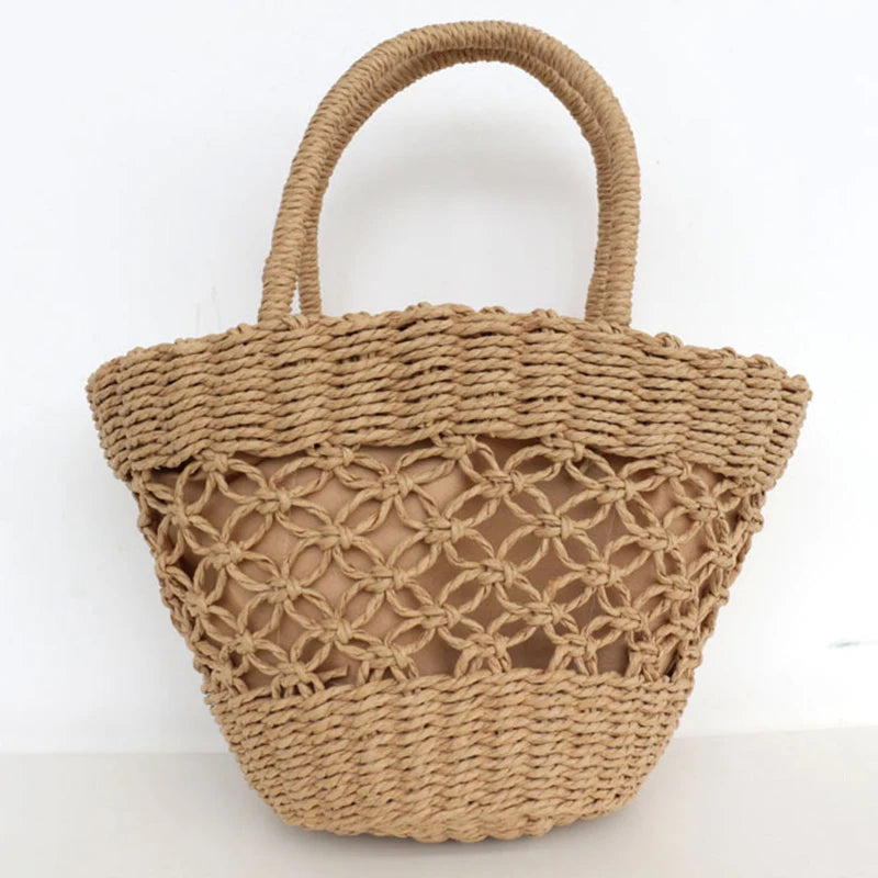 MOJOYCE-Summer Bags Beach Bag For Women Summer  New Hot Basket Woven Straw Braided With Top Handle Handbags Shopping Party Fashion Bucket Clutch