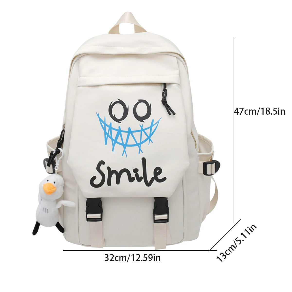 Mojoyce-Pocket Front Backpack, Preppy Style Solid Color Nylon  Bookbag, Kawaii Large Capacity Double Handle School Bag