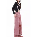 Mojoyce Women's Pink Jeans Letters Printed High-waisted American Street Wide Leg Pants Hip-hop Fashion Retro Straight Y2K Winter Pants